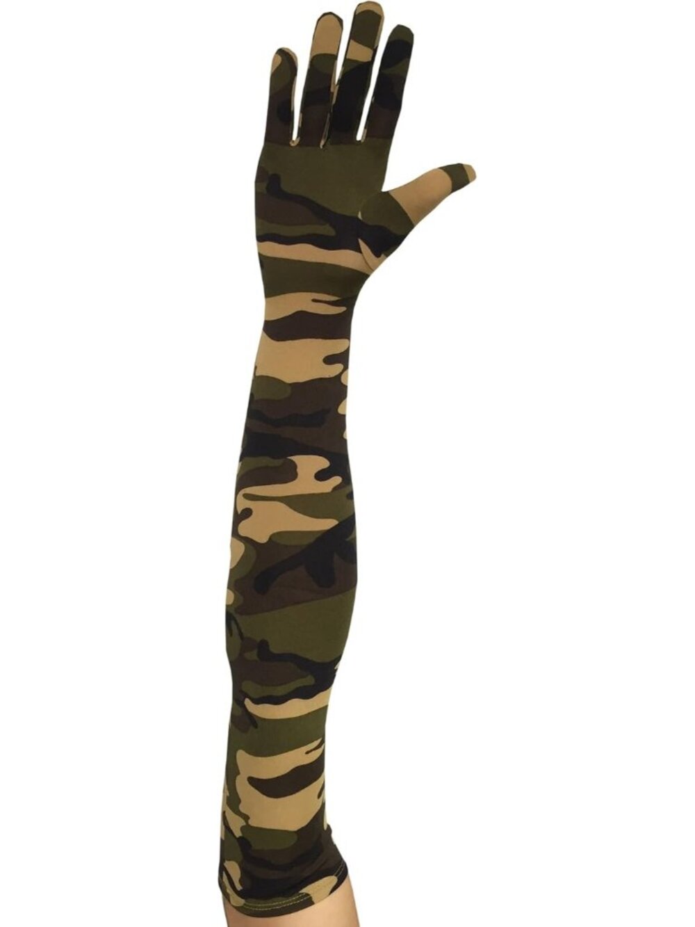 Women Camouflage Stretchy Arm Sleek Cosplay Costume Elbow Length Spandex Gloves
